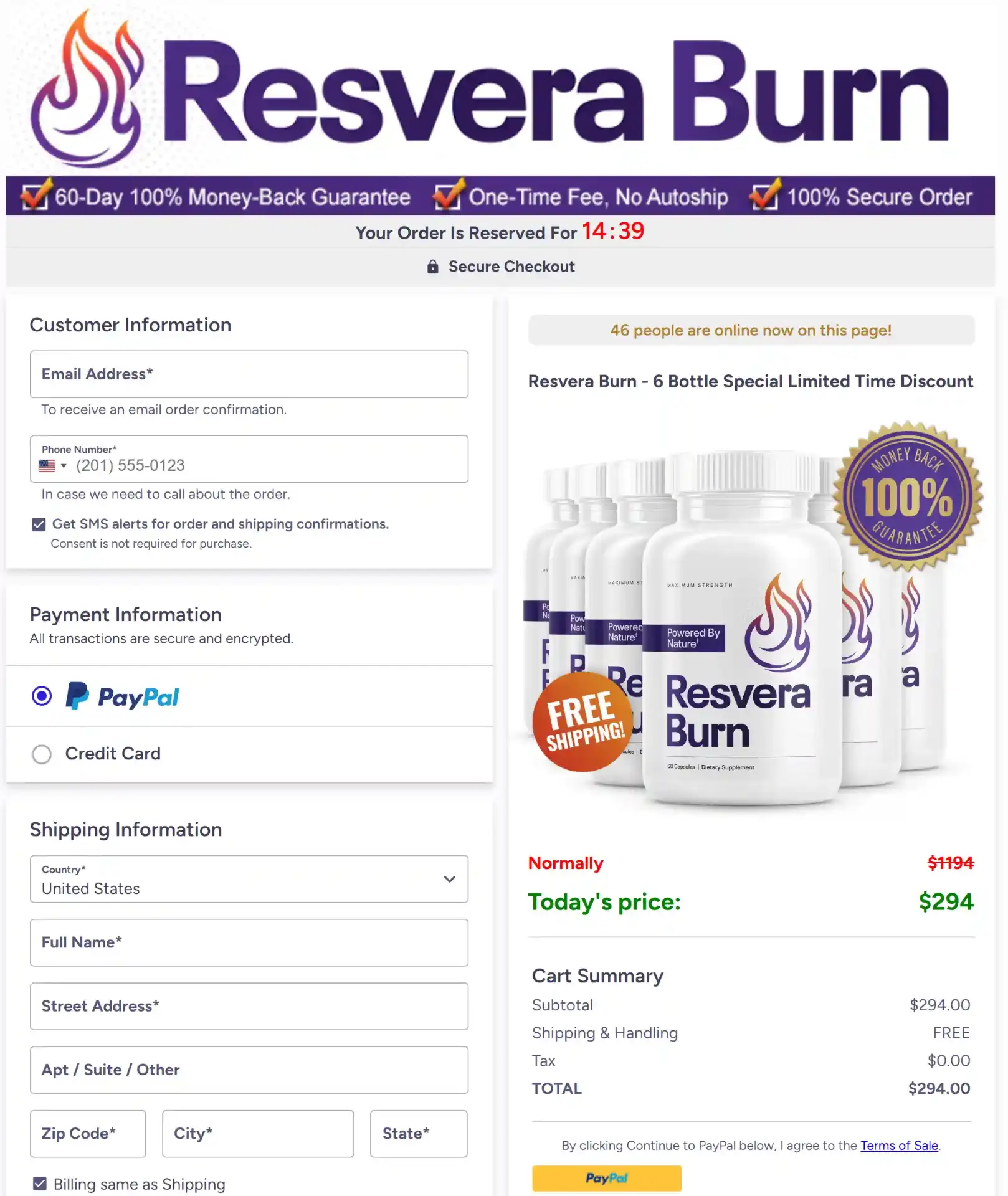 ResveraBurn secure checkout preview